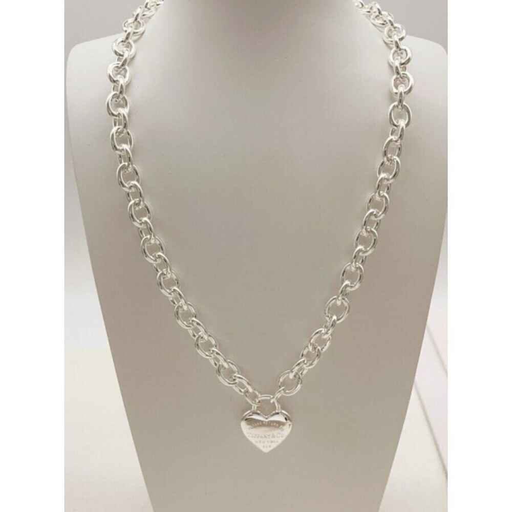 Tiffany Style Silver Smooth Heart Necklace - Picture 6 of 6